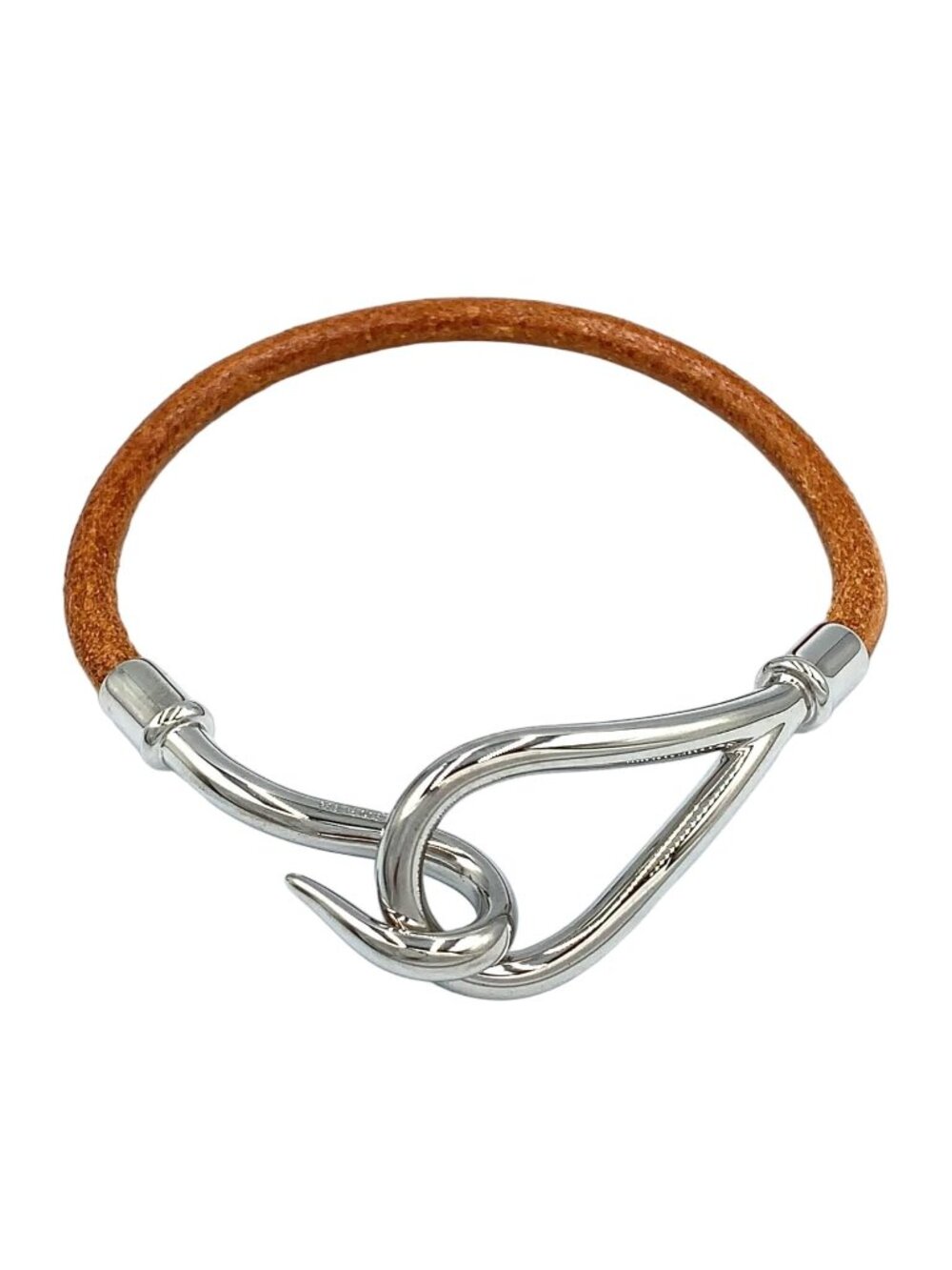 Hermes Jumbo Leather Metal Silver Light Brown Bracelet
